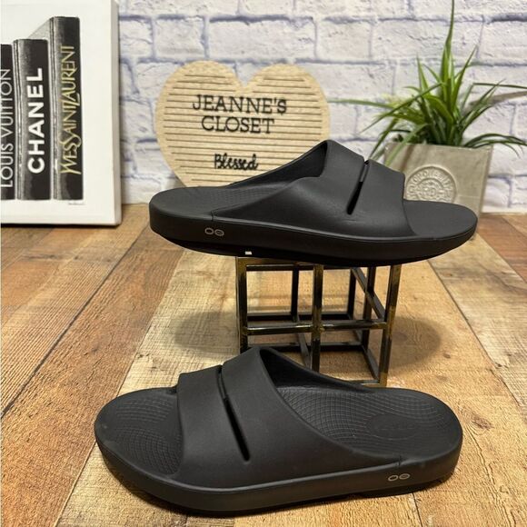 Oofos Ooahh Sandals Mens 12 Women’s 14 Black Slide Recovery Sport Slip On Shoes‎